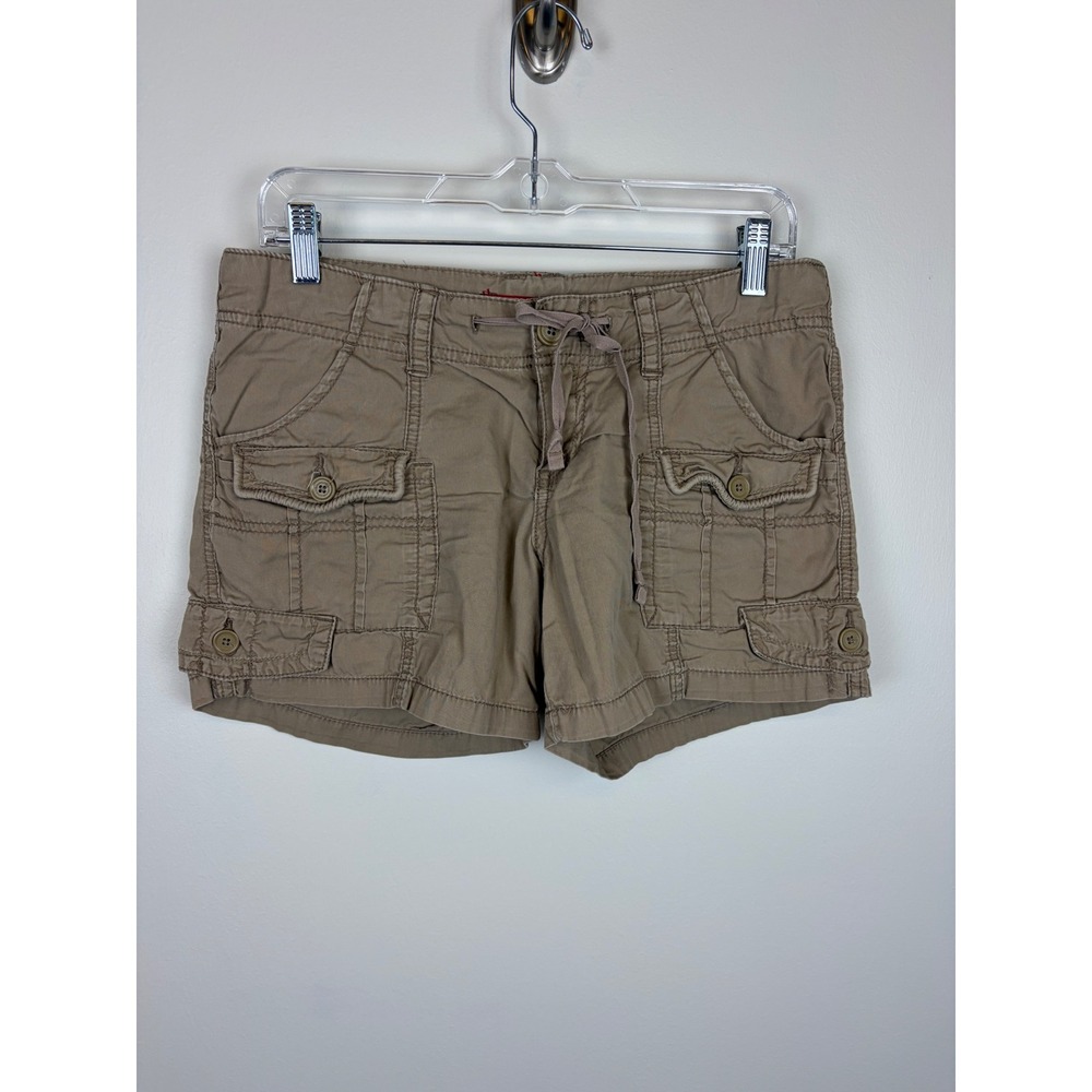 Y2K Unionbay Cargo Shorts 5 Tan Low Rise Utility Gorpcore Khaki Cotton Tie Front